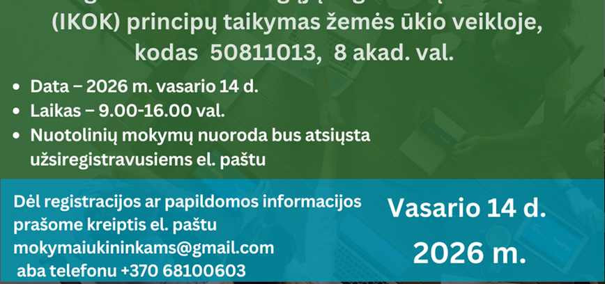 Nemokami nuotoliniai mokymai ūkininkams – vasario 14 d.