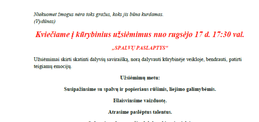 Kūrybiniai užsiėmimai 