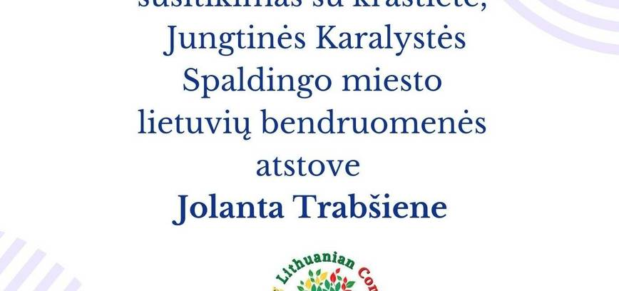 Susitikimas su kraštiete, gyvenančia Jungtinėje Karalystėje, Jolanta Trabšiene