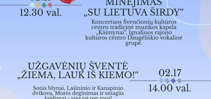 Vasario mėnesio renginiai Naujojo Daugėliškio krašte