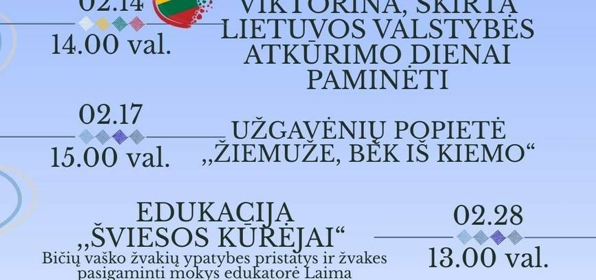 Vasario mėnesio renginiai Kazitiškio krašte