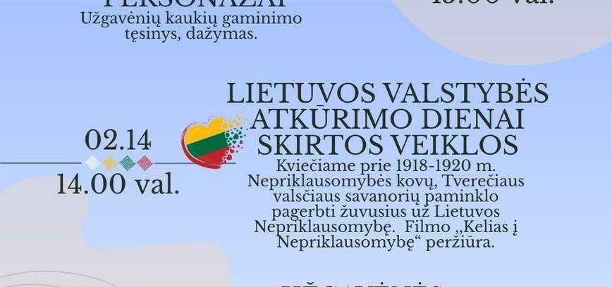 Vasario mėnesio renginiai Tverečiaus krašte