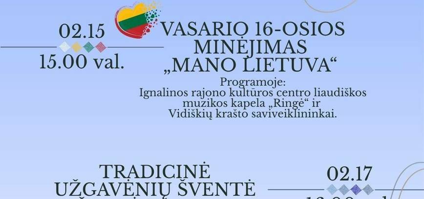 Vasario mėnesio renginiai Vidiškių krašte