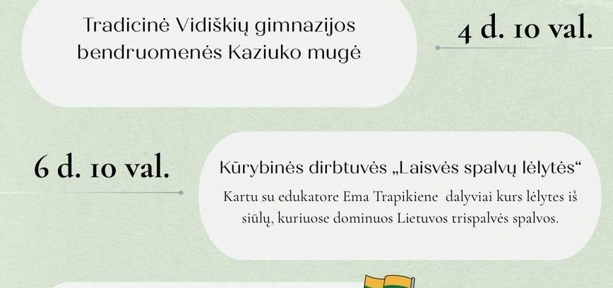 Kovo mėnesio renginiai Vidiškių krašte