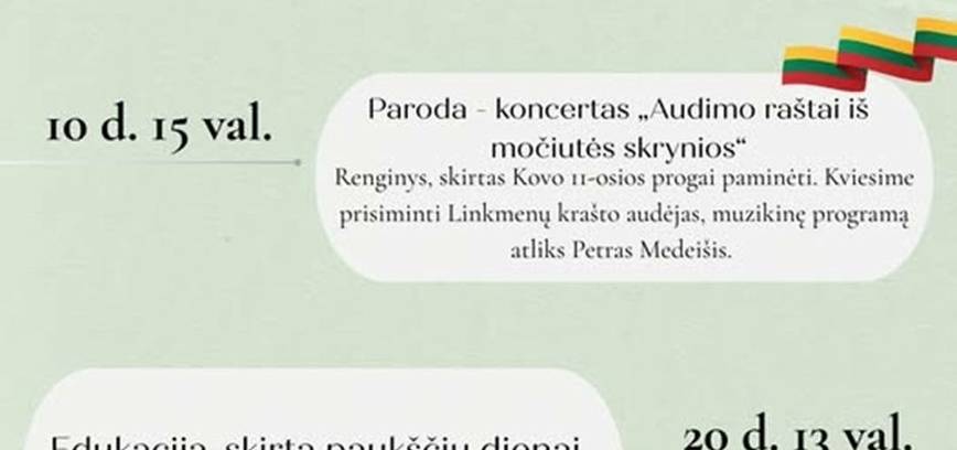 Kovo mėnesio renginiai Linkmenų krašte