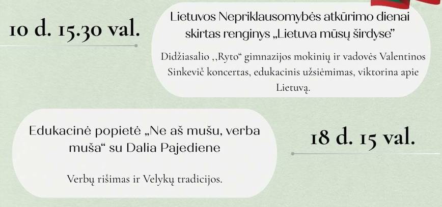 Kovo mėnesio renginiai Tverečiaus krašte