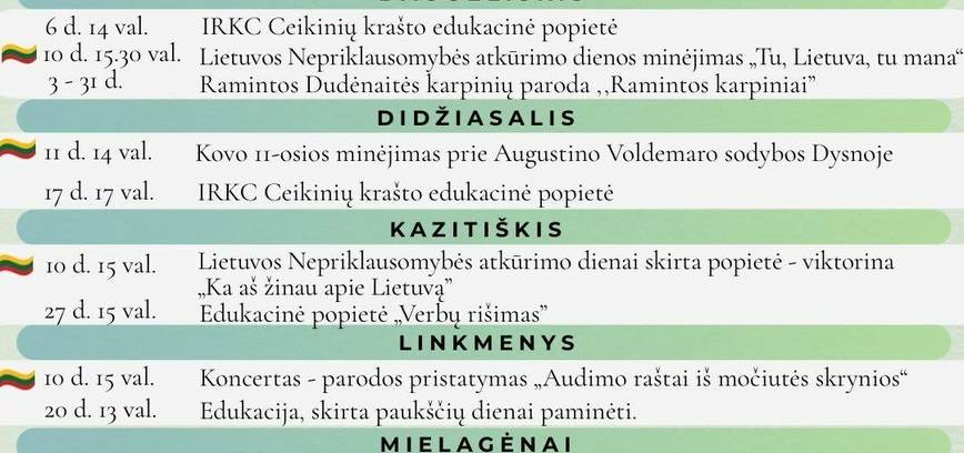 Kovo mėnesio renginiai Ignalinos rajone