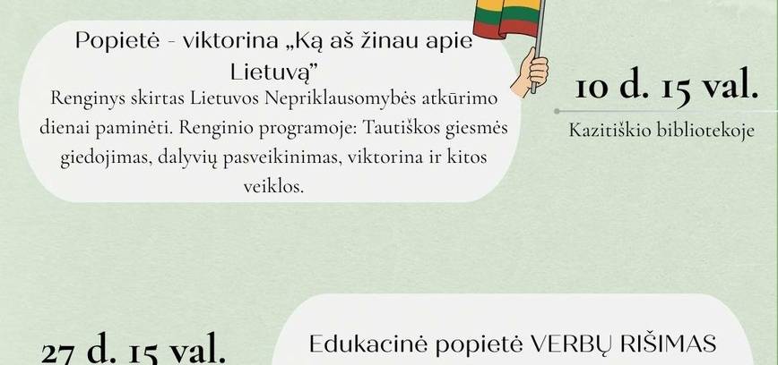 Kovo mėnesio renginiai Kazitiškio krašte