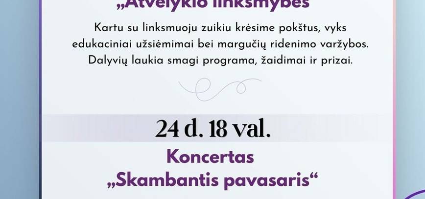 Balandžio mėnesio renginiai Vidiškių krašte