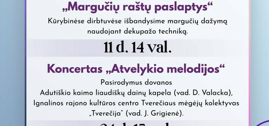 Balandžio mėnesio renginiai Tverečiaus krašte