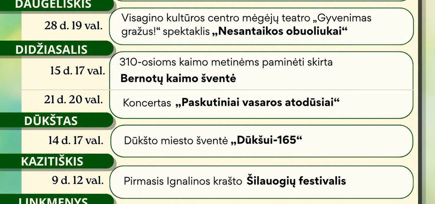 Rugpjūčio mėnesio renginiai Ignalinos rajone