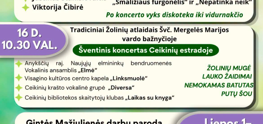 Rugpjūčio mėnesio renginiai Ceikinių krašte
