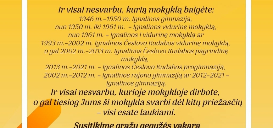 Česlovo Kudabos gimnazija kviečia į 75 metų jubiliejinį renginį