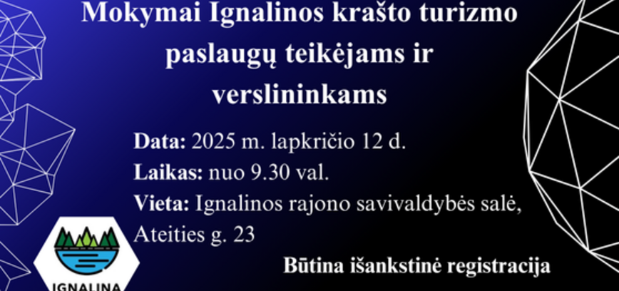 Mokymai Ignalinos krašto turizmo paslaugų teikėjams ir verslininkams