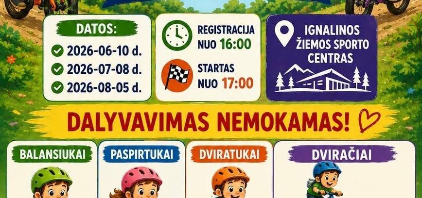 Atviros vaikų MTB dviračių, balansinių dviračių ir paspirtukų lenktynės Ignalinoje