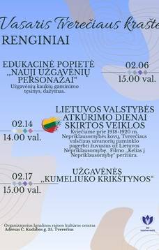 Vasario mėnesio renginiai Tverečiaus krašte