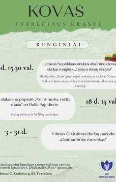 Kovo mėnesio renginiai Tverečiaus krašte