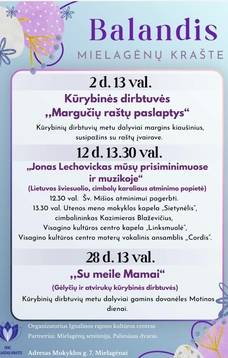 Balandžio mėnesio renginiai Mielagėnų krašte