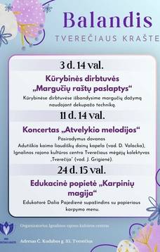 Balandžio mėnesio renginiai Tverečiaus krašte