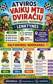 Atviros vaikų MTB dviračių, balansinių dviračių ir paspirtukų lenktynės Ignalinoje