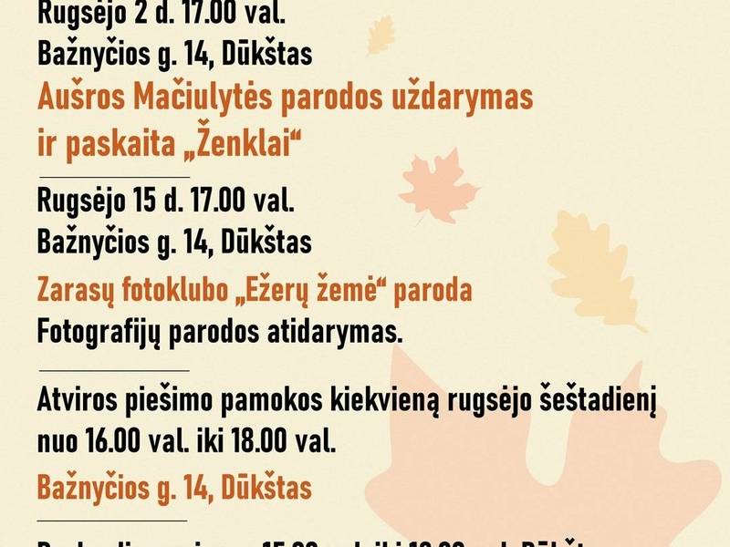 Rugsėjo mėnesio renginiai Dūkšto krašte