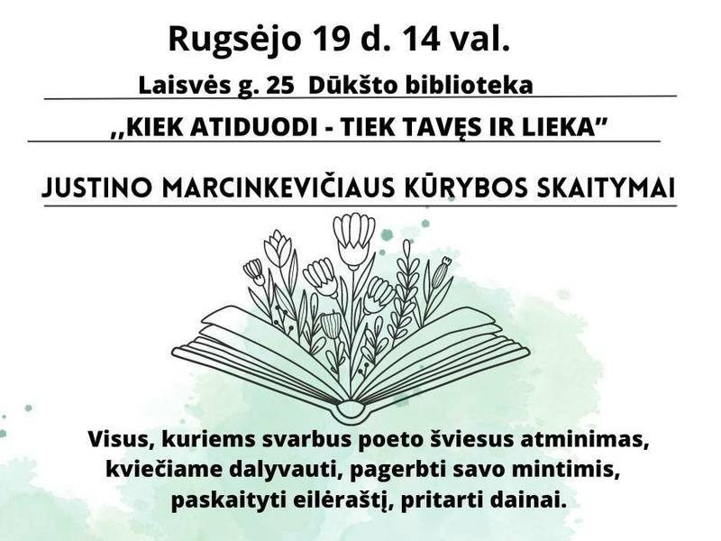Justino Marcinkevičiaus kūrybos skaitymai Dūkšte