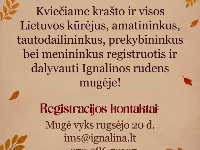 Kvietimas dalyvauti Rudens mugėje Ignalinoje