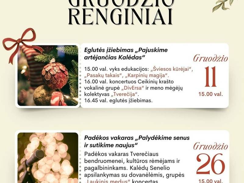 Gruodžio renginiai Tverečiaus krašte