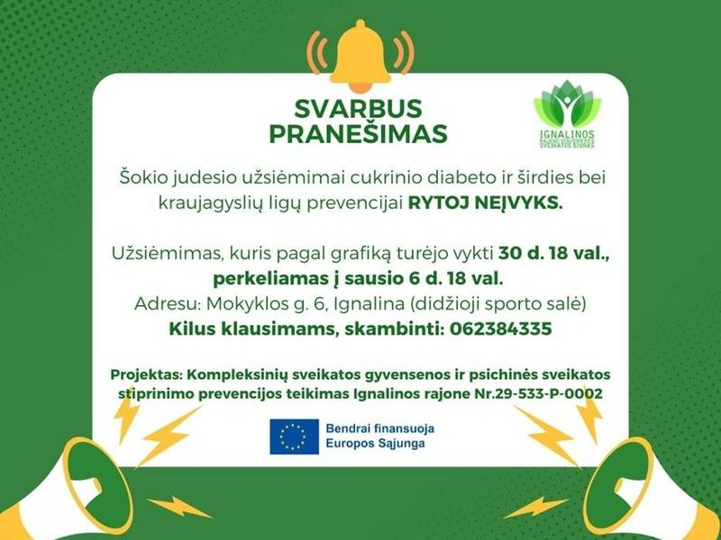Šokio judesio užsiėmimai cukrinio diabeto ir širdies bei kraujagyslių ligų prevencijai