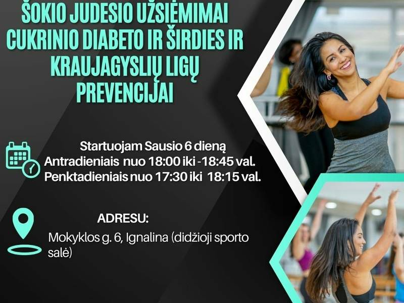 Šokio judesio užsiėmimai cukrinio diabeto ir širdies ir kraujagyslių ligų prevencijai