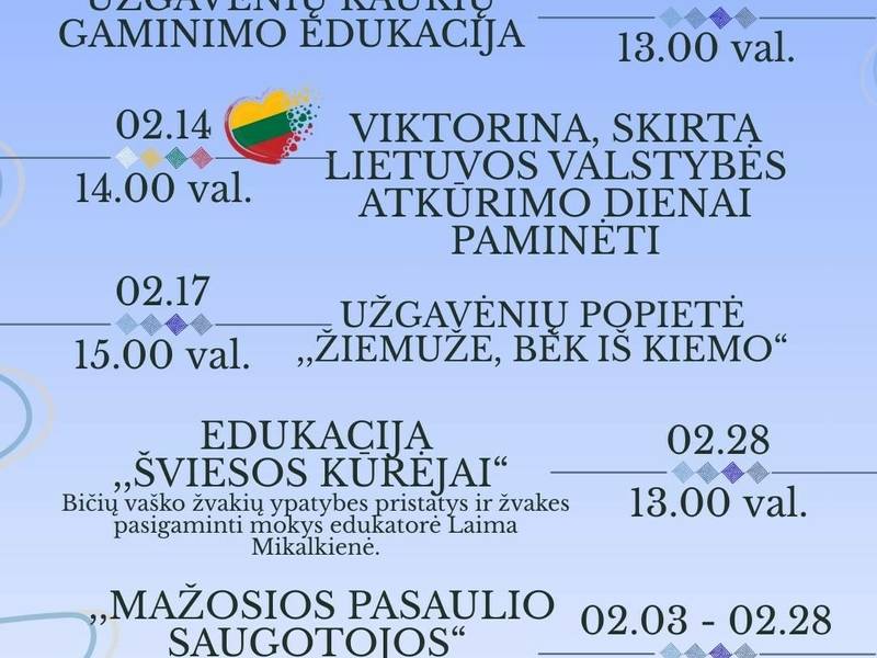 Vasario mėnesio renginiai Kazitiškio krašte