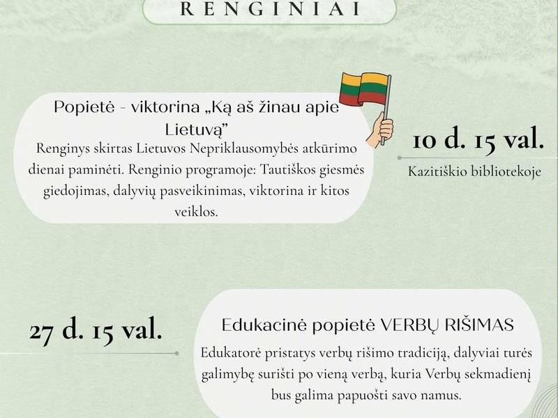 Kovo mėnesio renginiai Kazitiškio krašte