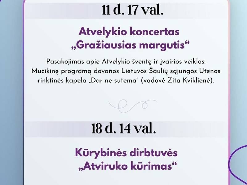 Balandžio mėnesio renginiai Kazitiškio krašte