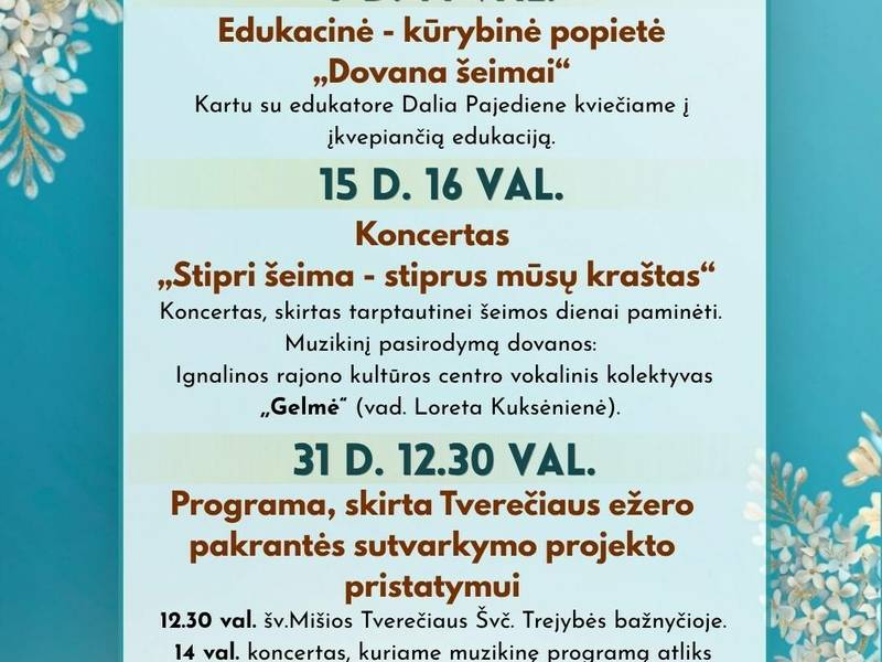 Gegužės mėnesio renginiai Tverečiaus krašte