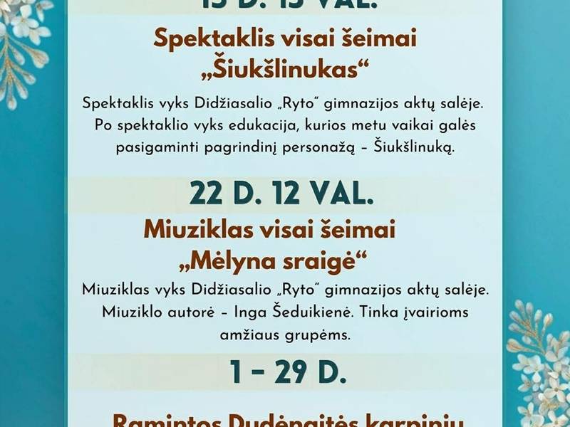 Gegužės mėnesio renginiai Didžiasalio krašte