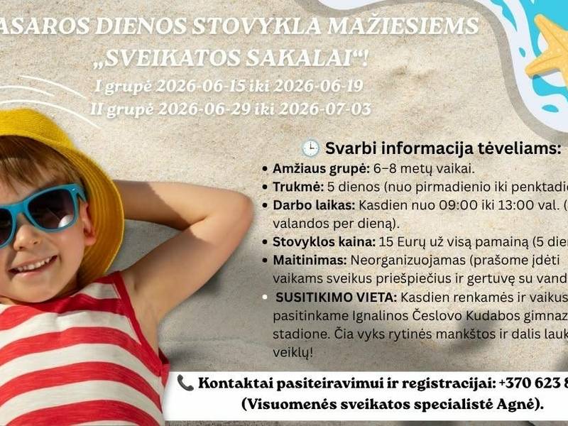 Vasaros dienos stovykla mažiesiems „Sveikatos sakalai“