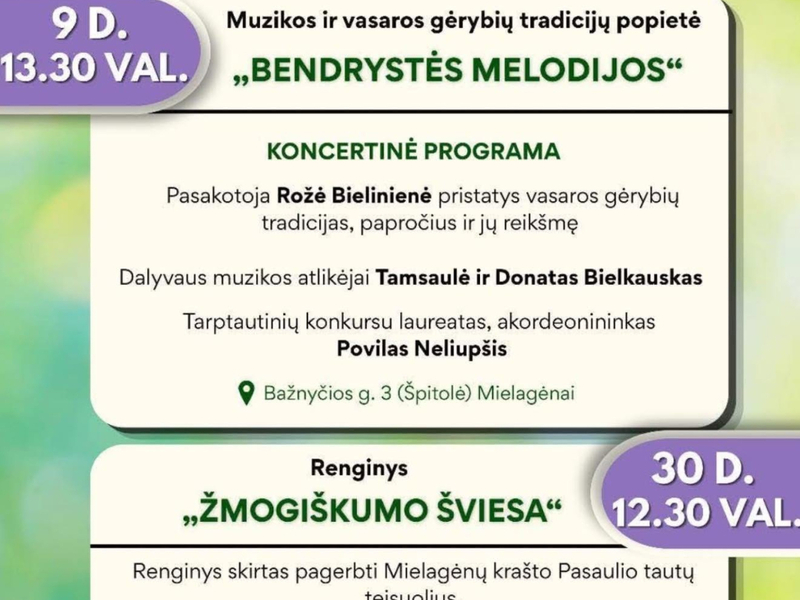 Rugpjūčio mėnesio renginiai Mielagėnų krašte