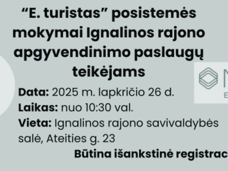 “E. turistas” posistemės mokymai Ignalinos rajono apgyvendinimo paslaugų teikėjams