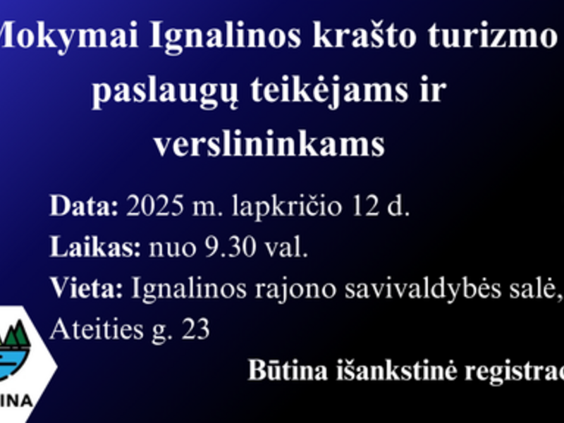 Mokymai Ignalinos krašto turizmo paslaugų teikėjams ir verslininkams
