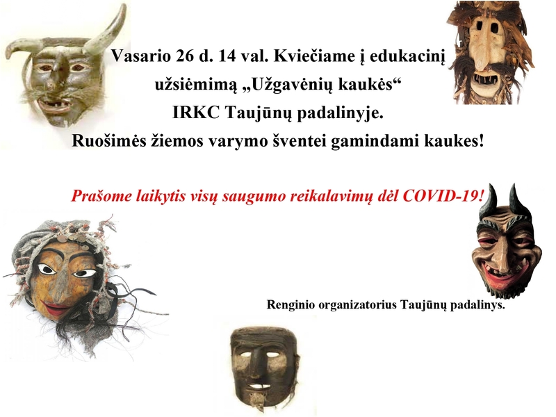 Edukacinis užsiėmimas "Užgavėnių kaukės" Taujūnuose