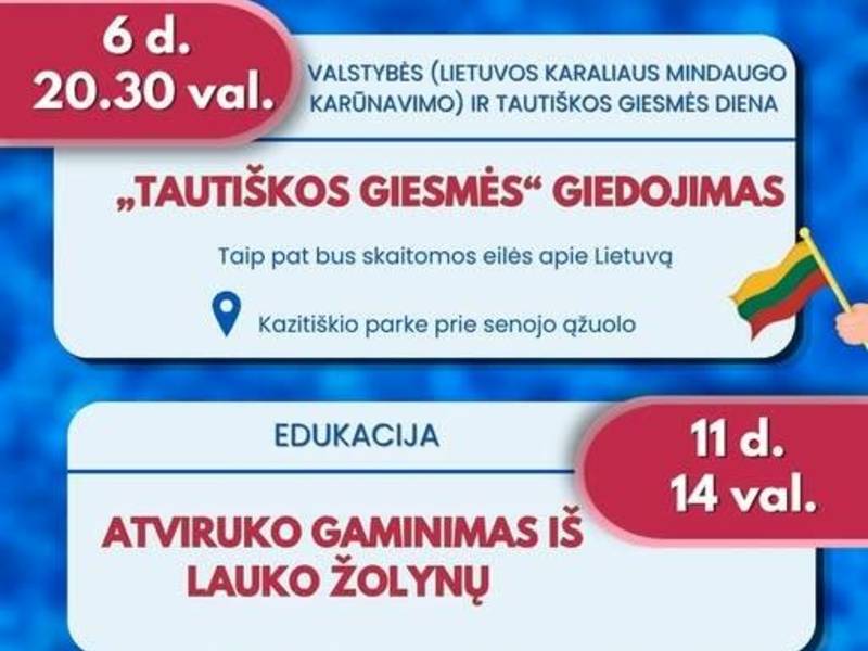Liepos mėnesio renginiai Kazitiškio krašte
