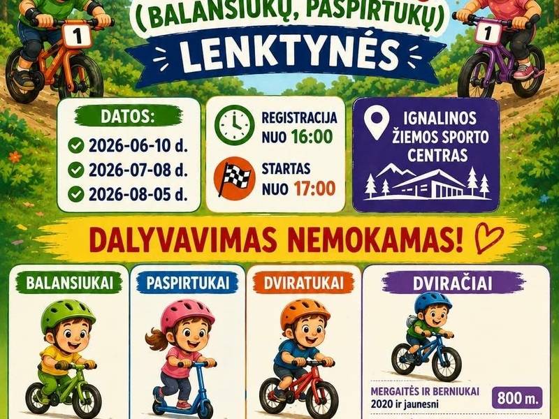 Atviros vaikų MTB dviračių, balansinių dviračių ir paspirtukų lenktynės Ignalinoje