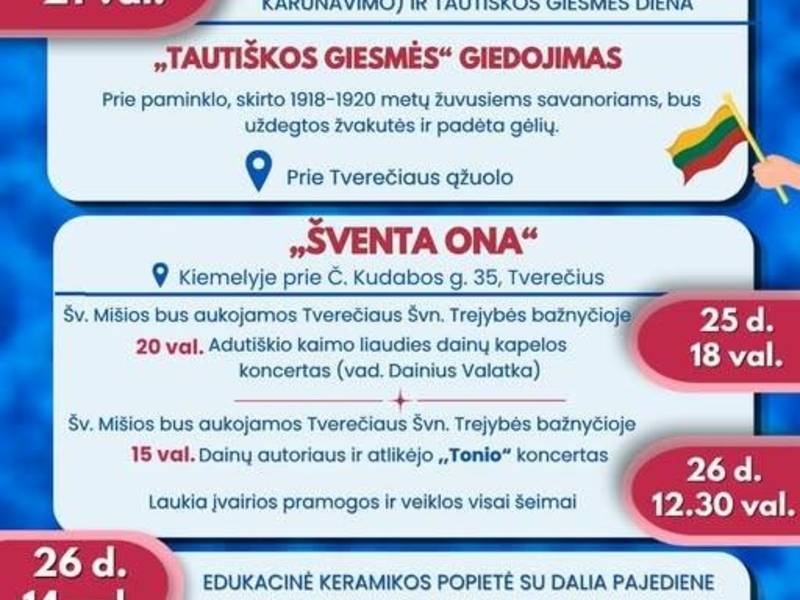 Liepos mėnesio renginiai Tverečiaus krašte